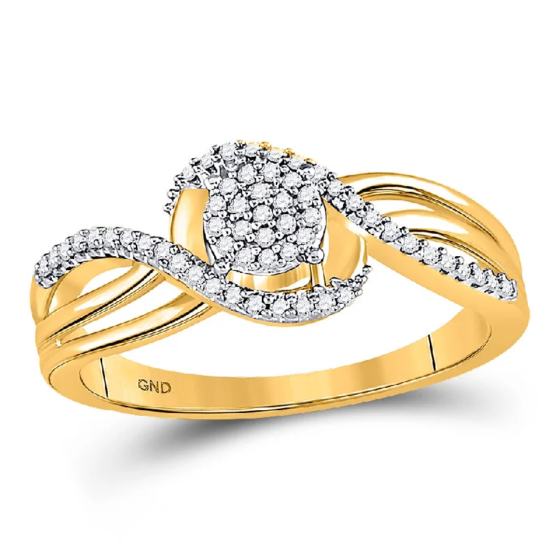 Sparkling gem ring-10kt Yellow Gold Womens Round Diamond Circle Cluster Strand Ring 1/6 Cttw