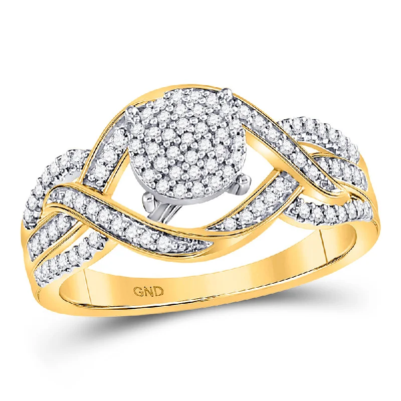 Offset stone ring-10kt Yellow Gold Womens Round Diamond Circle Cluster Twist Ring 1/4 Cttw