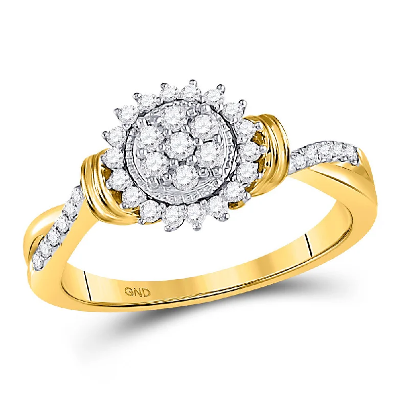 Winding twist ring-10kt Yellow Gold Womens Round Diamond Circle Flower Cluster Ring 1/3 Cttw