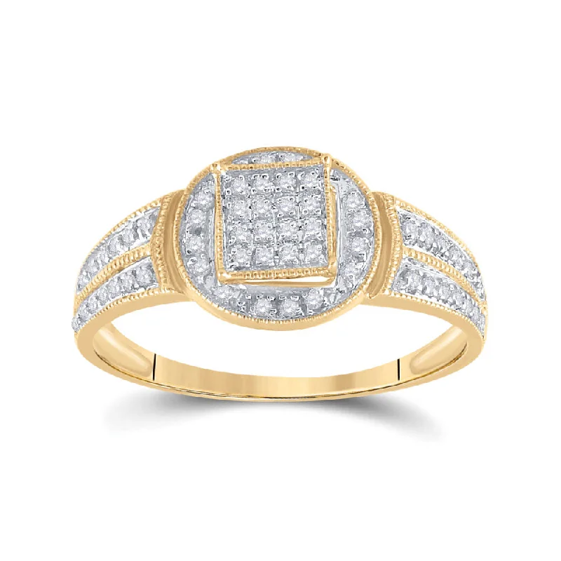 Vivid topaz ring-10kt Yellow Gold Womens Round Diamond Circle Frame Cluster Ring 1/5 Cttw