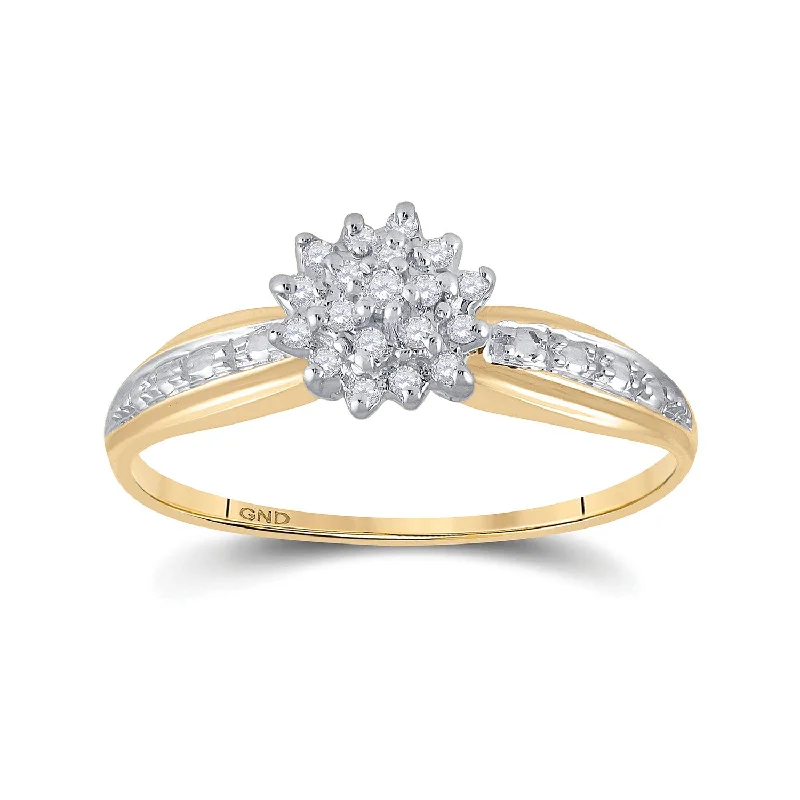 Glowing minimalist ring-10kt Yellow Gold Womens Round Diamond Cluster Ring 1/10 Cttw