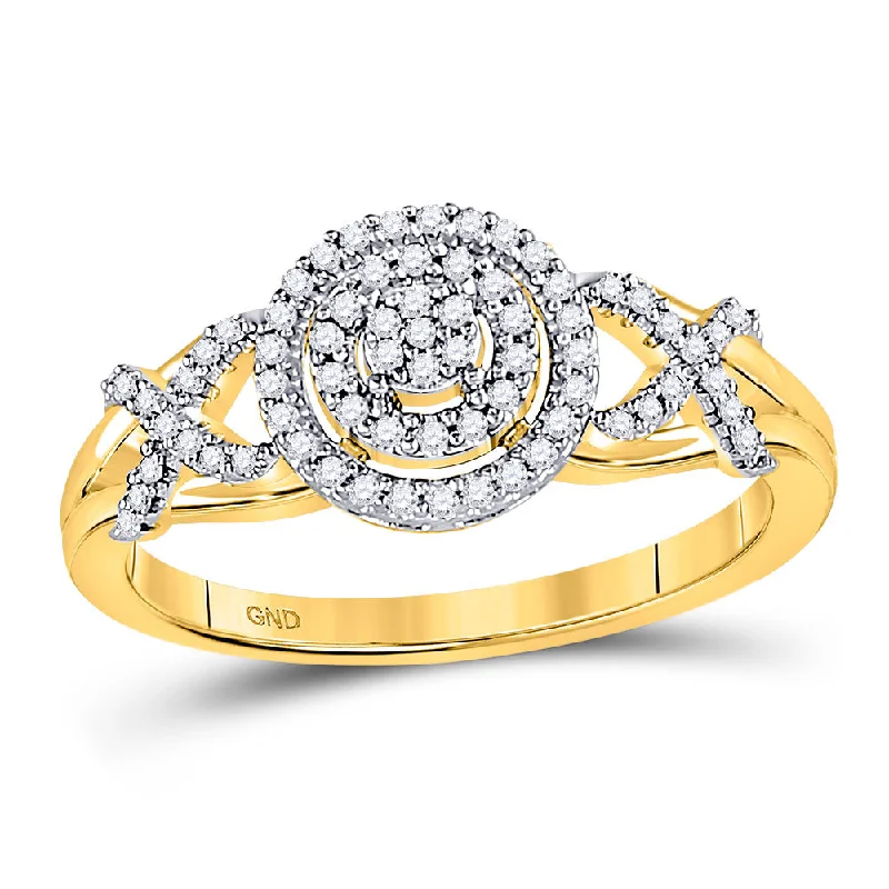 Satin titanium ring-10kt Yellow Gold Womens Round Diamond Cluster Split-shank XO Ring 1/5 Cttw