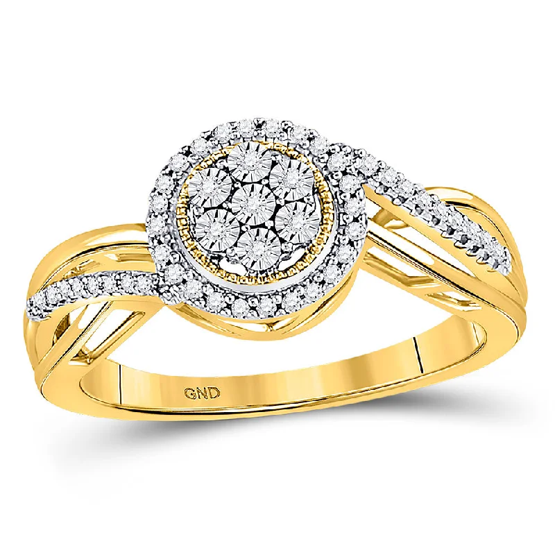 Knotted cord ring-10kt Yellow Gold Womens Round Diamond Flower Cluster Ring 1/6 Cttw