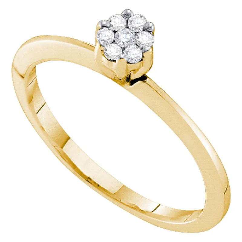 Shimmering platinum ring-10kt Yellow Gold Womens Round Diamond Flower Cluster Ring 1/8 Cttw