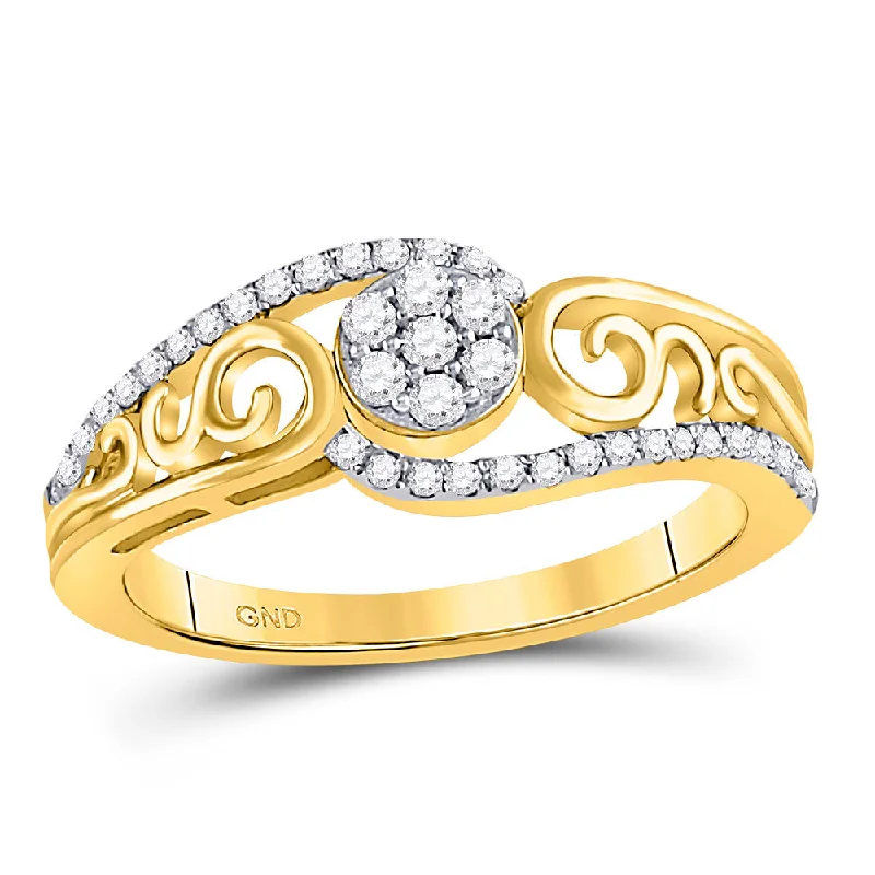 Sparkling cut ring-10kt Yellow Gold Womens Round Diamond Flower Cluster Scroll Curl Ring 1/4 Cttw