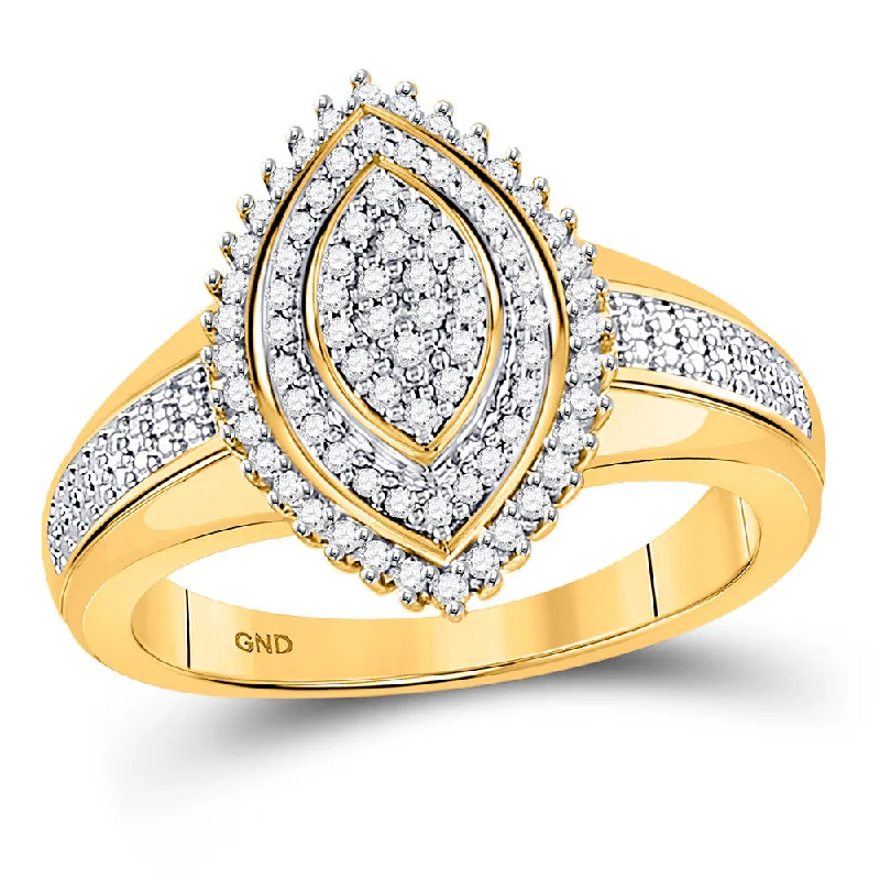 Crafted silver ring-10kt Yellow Gold Womens Round Diamond Marquise-shape Cluster Ring 1/4 Cttw