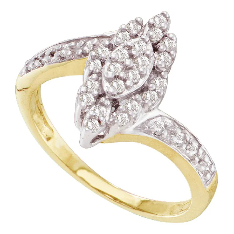 Nonagonal stone ring-10kt Yellow Gold Womens Round Diamond Marquise-shape Cluster Ring 1/4 Cttw