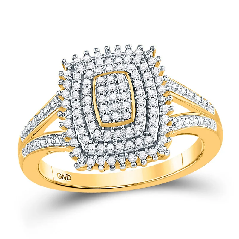 Glimmering gem ring-10kt Yellow Gold Womens Round Diamond Rectangle Cluster Split-shank Ring 1/4 Cttw