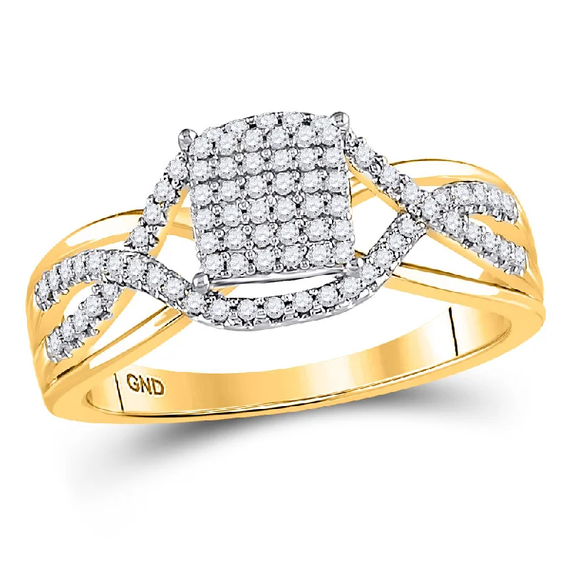 Curving band ring-10kt Yellow Gold Womens Round Diamond Rectangle Twist Cluster Ring 1/4 Cttw