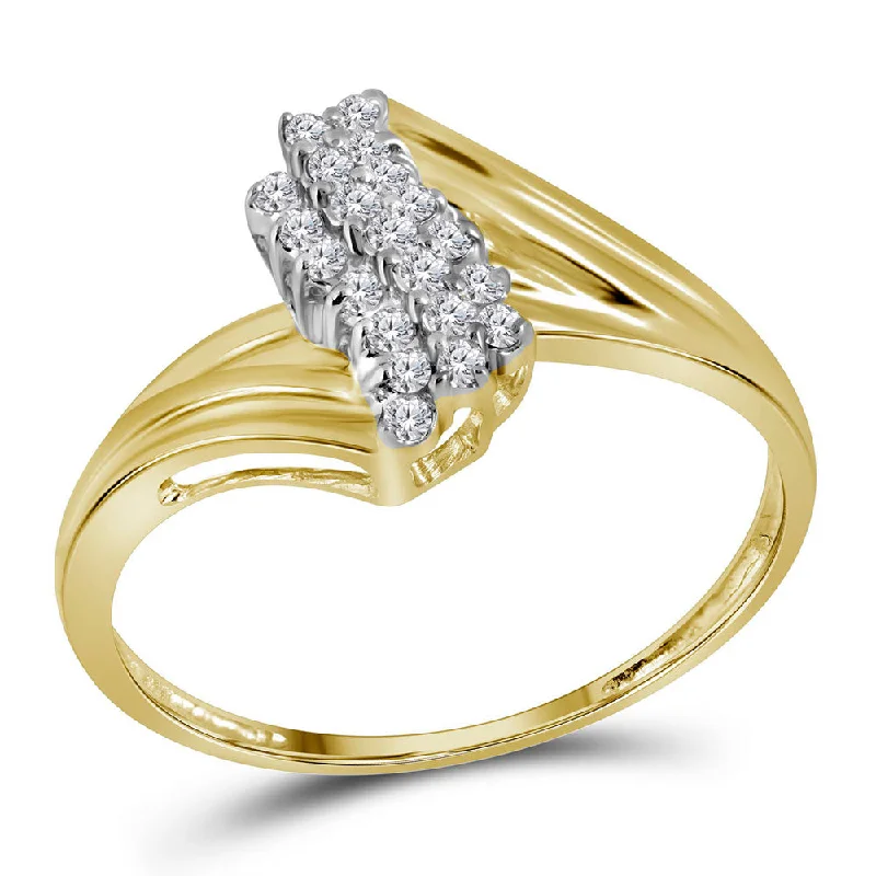 Delicate silver ring-10kt Yellow Gold Womens Round Prong-set Diamond Contoured Cluster Ring 1/6 Cttw