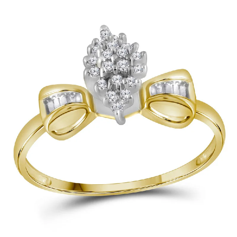 Layered tier ring-10kt Yellow Gold Womens Round Prong-set Diamond Oval Cluster Baguette Ring 1/10 Cttw