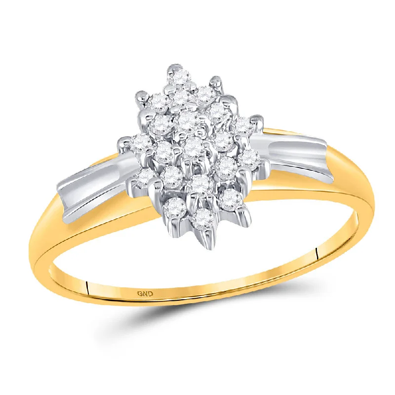 Assorted gem ring-10kt Yellow Gold Womens Round Prong-set Diamond Oval Cluster Ring 1/4 Cttw