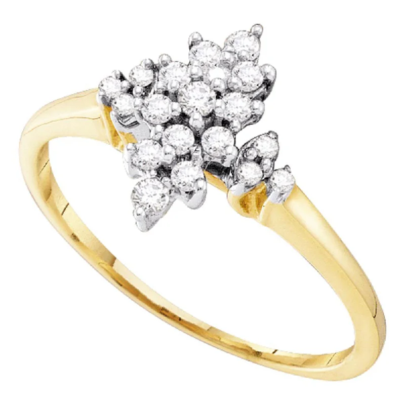 Grooved rim ring-10kt Yellow Gold Womens Round Prong-set Diamond Oval Cluster Ring 1/4 Cttw