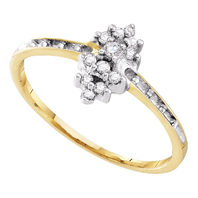 Hovering stone ring-10kt Yellow Gold Womens Round Prong-set Diamond Small Cluster Ring 1/8 Cttw