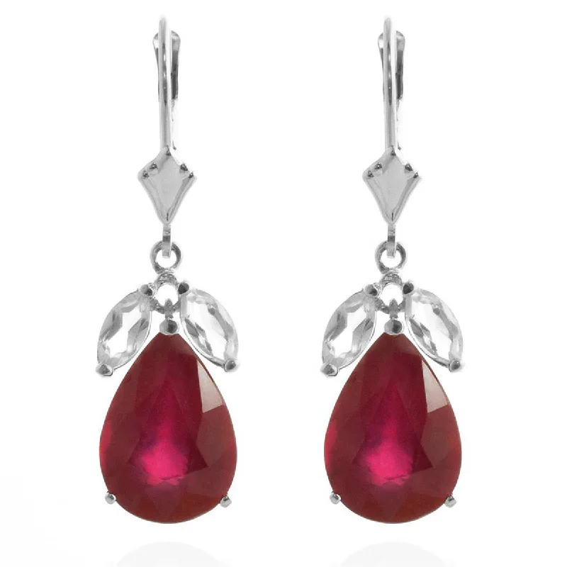 Glossy obsidian earrings-11 Carat 14K Solid White Gold Leverback Earrings Ruby White Topaz