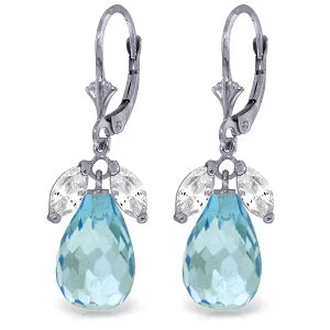 Layered tier earrings-14.4 Carat 14K Solid White Gold Leverback Earrings Blue White Topaz