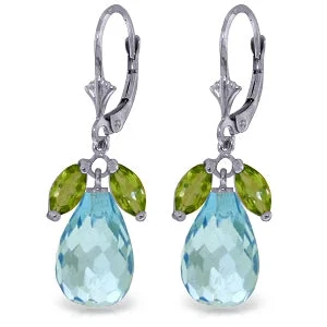 Retro citrine earrings-14.4 Carat 14K Solid White Gold Leverback Earrings Peridot Blue Topaz