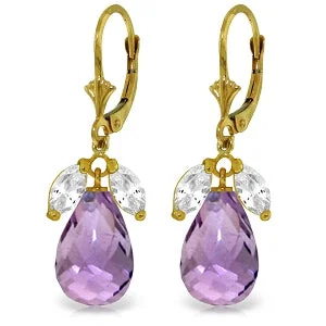 Rough-hewn stone earrings-14.4 Carat 14K Solid Yellow Gold Dina Amethyst White Topaz Earrings