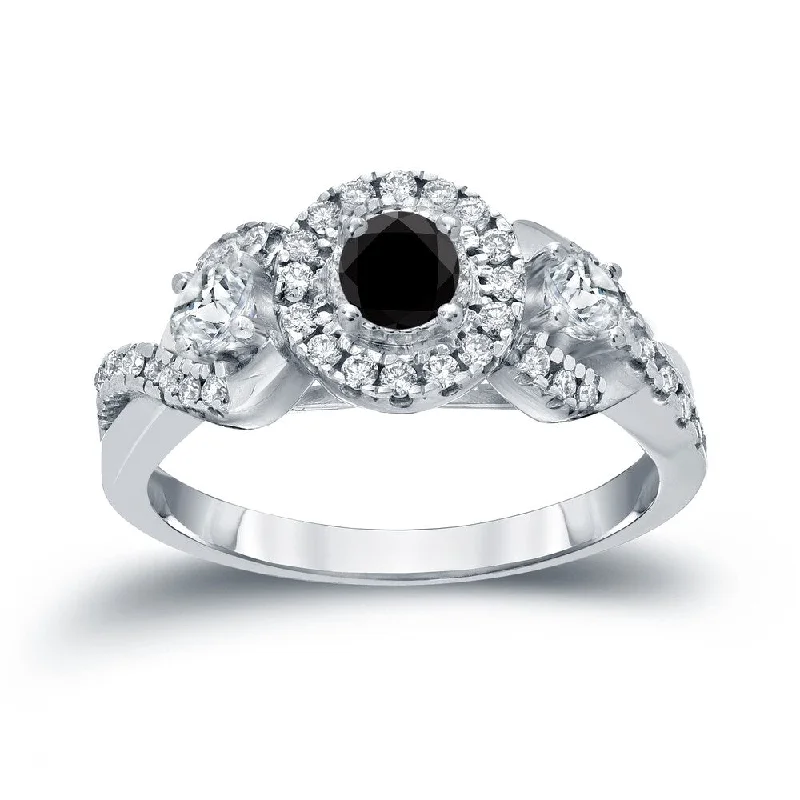 Piled birthstone ring-14k Gold 3/5ct TDW Black Diamond with Halo Engagement Ring (H-I, I1-I2)