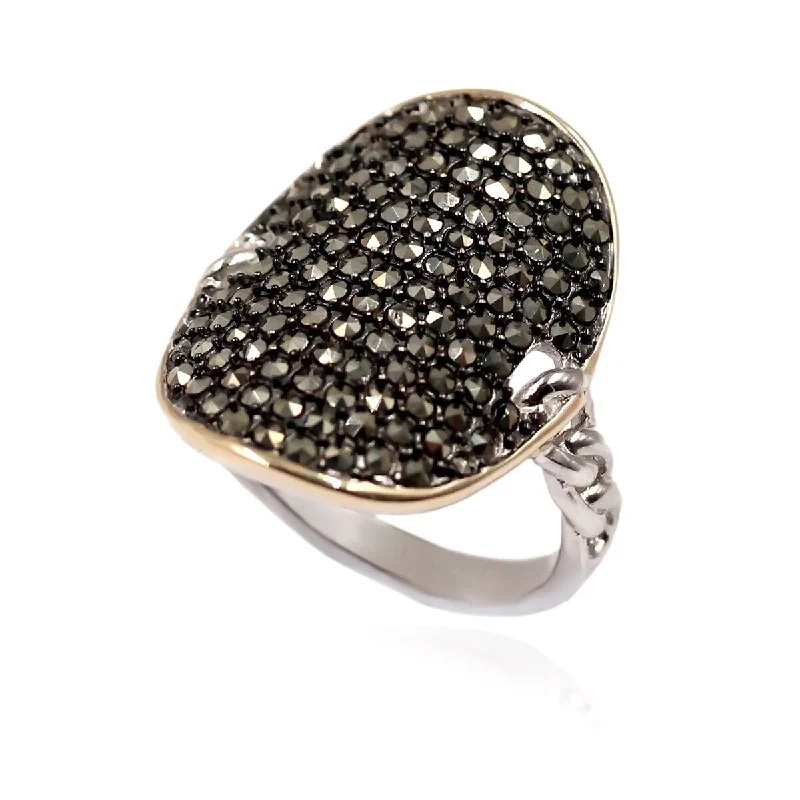 Speckled stone ring-14k Gold and Sterling Silver Marcasite Ring