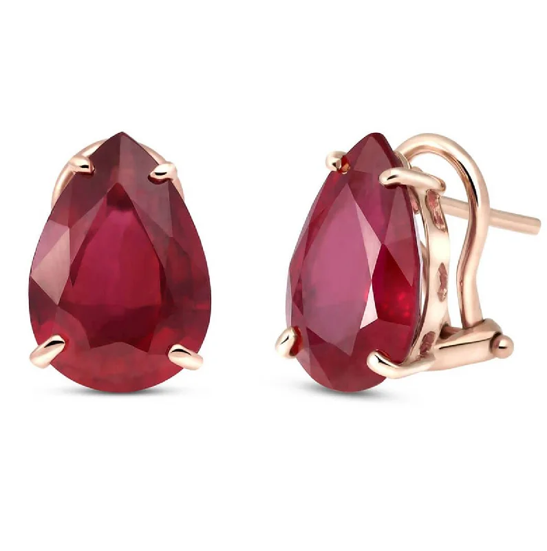 Tesselated design earrings-14K Solid Rose Gold French Clips Natural Ruby Earrings Certified