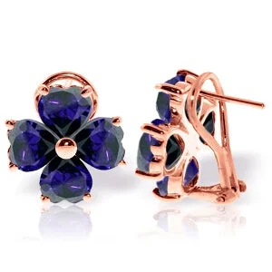 Buried earrings-14K Solid Rose Gold French Clips Natural Sapphire Earrings Certified