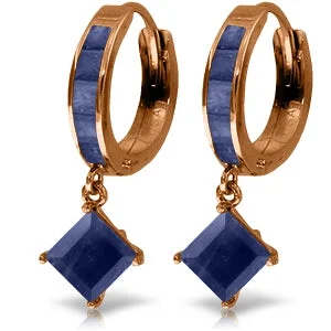 Retro sodalite earrings-14K Solid Rose Gold Hoop Dangling Sapphire Earrings Certified