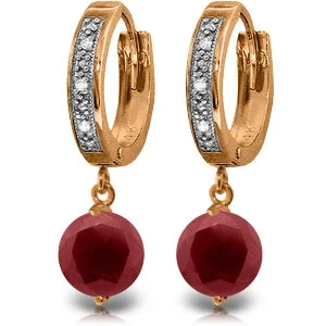 Faint silver earrings-14K Solid Rose Gold Hoop Diamond & Ruby Earrings Certified