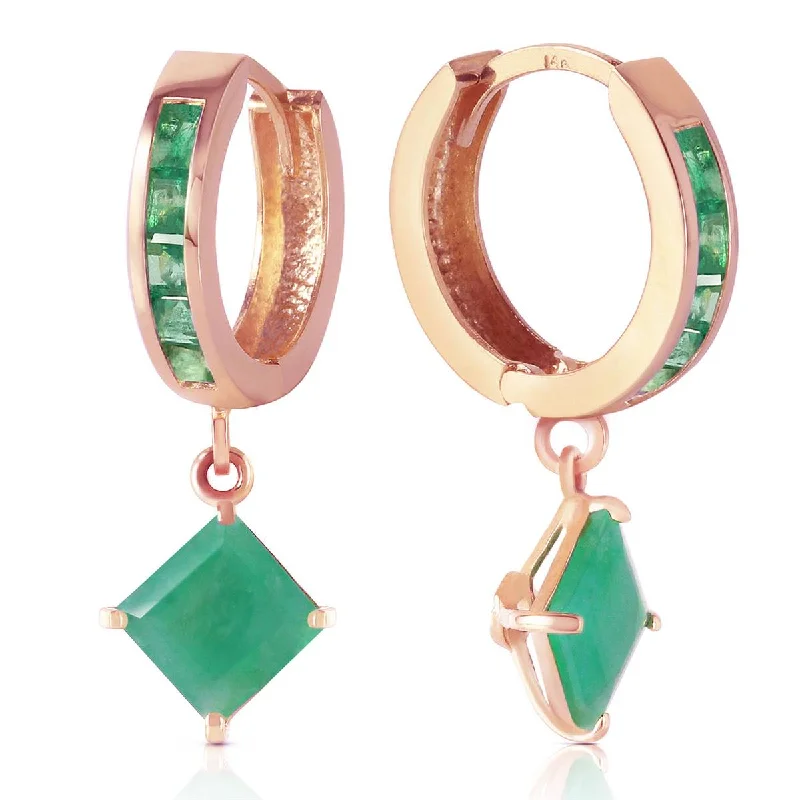 Tesselated hoop earrings-14K. SOLID ROSE GOLD HOOP EARRING WITH DANGLING EMERALDS