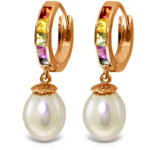 Bloom-bud earrings-14K Solid Rose Gold Hoop Multicolor Sapphire & Pearl Earrings