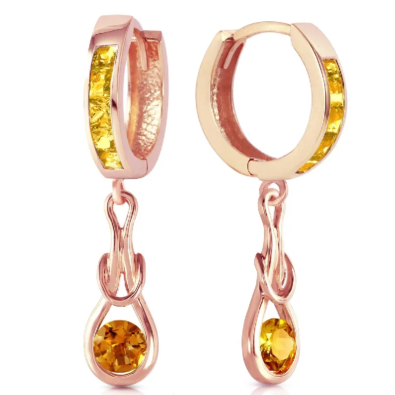 Braided earrings-14K Solid Rose Gold Huggie Earrings Dangling Citrine