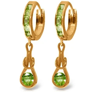 Delicate silver earrings-14K Solid Rose Gold Huggie Earrings Dangling Peridot Certified