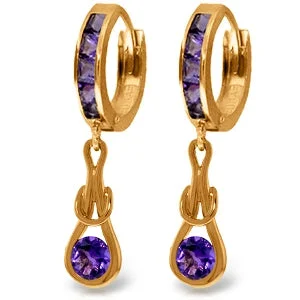 Lush gold earrings-14K Solid Rose Gold Huggie Earrings w/ Dangling Amethyst