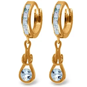 Floating diamond earrings-14K Solid Rose Gold Huggie Earrings w/ Dangling Aquamarine