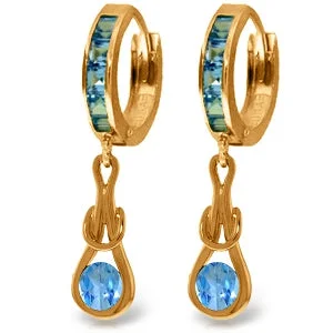 Bloom-bud earrings-14K Solid Rose Gold Huggie Earrings w/ Dangling Blue Topaz