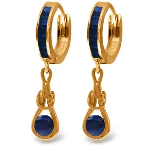 Dewdrop gem earrings-14K Solid Rose Gold Huggie Earrings w/ Dangling Sapphire