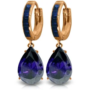 Natural sapphire earrings-14K Solid Rose Gold Huggie Earrings w/ Dangling Sapphires