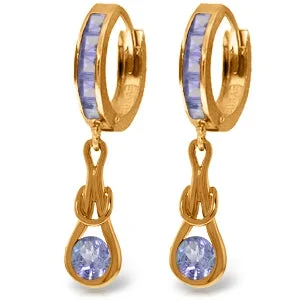 Shimmering stone earrings-14K Solid Rose Gold Huggie Earrings w/ Dangling Tanzanites