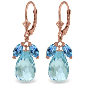 Classic ruby earrings-14K Solid Rose Gold Leverback Earrings Blue Topaz Certified Class Platinum