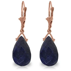 Open-horizon earrings-14K Solid Rose Gold Leverback Earrings Briolette Sapphire Gemstone