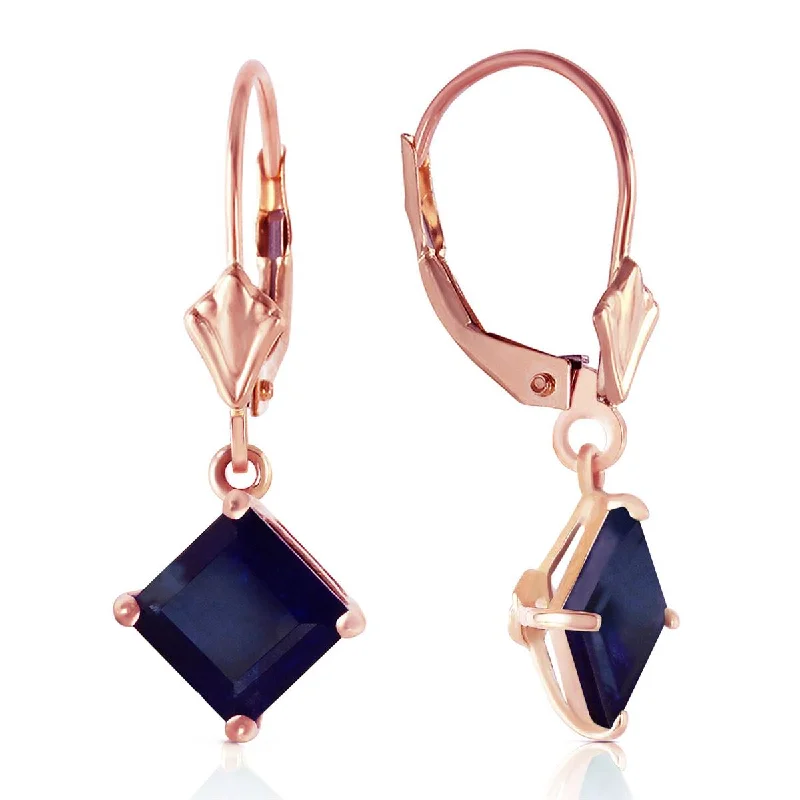 Raised-tier earrings-14K Solid Rose Gold Leverback Earrings Natural Sapphire Certified Genuine