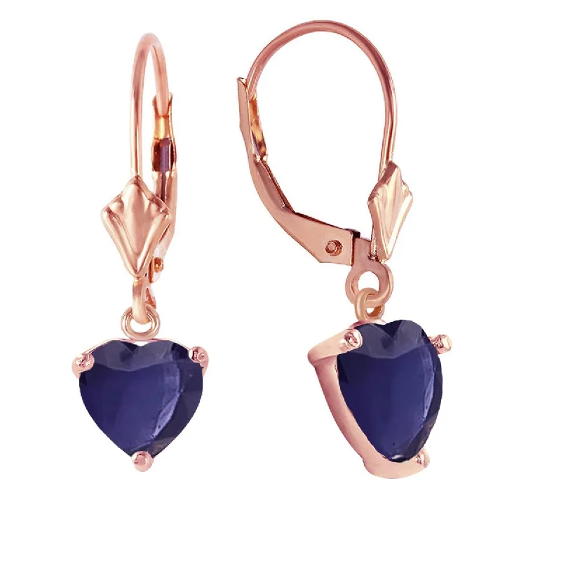 Vintage-edge earrings-14K Solid Rose Gold Leverback Earrings Natural Sapphire Gemstone