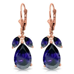 Vivid topaz earrings-14K Solid Rose Gold Leverback Earrings Natural Sapphire Series