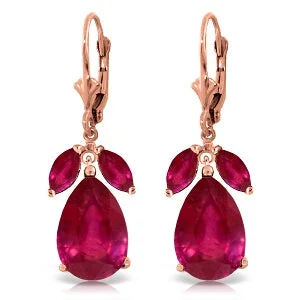 Fluid earrings-14K Solid Rose Gold Leverback Earrings Ruby Certified Class Imperial