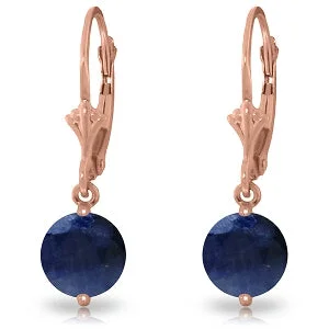 Floating diamond earrings-14K Solid Rose Gold Leverback Earrings Sapphire Jewelry