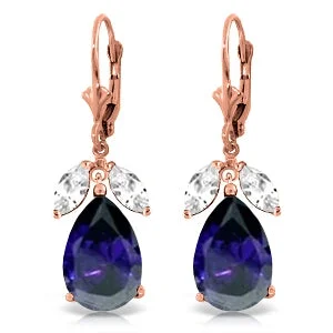 Fine-level earrings-14K Solid Rose Gold Leverback Earrings Sapphire & Rose Topaz Certified