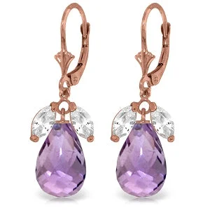 Parted-tier earrings-14K Solid Rose Gold Leverback Earrings w/ Amethysts & Rose Topaz