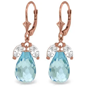 Shiny nickel earrings-14K Solid Rose Gold Leverback Earrings w/ Blue & Rose Topaz