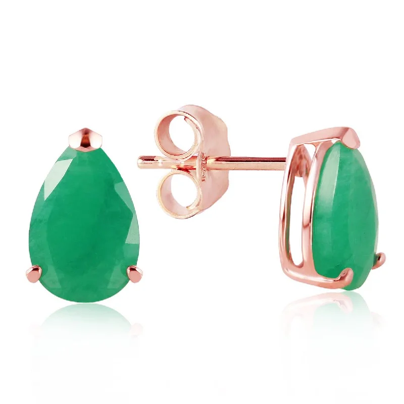 Winding twist earrings-14K Solid Rose Gold Stud Earrings Natural Emerald Certified