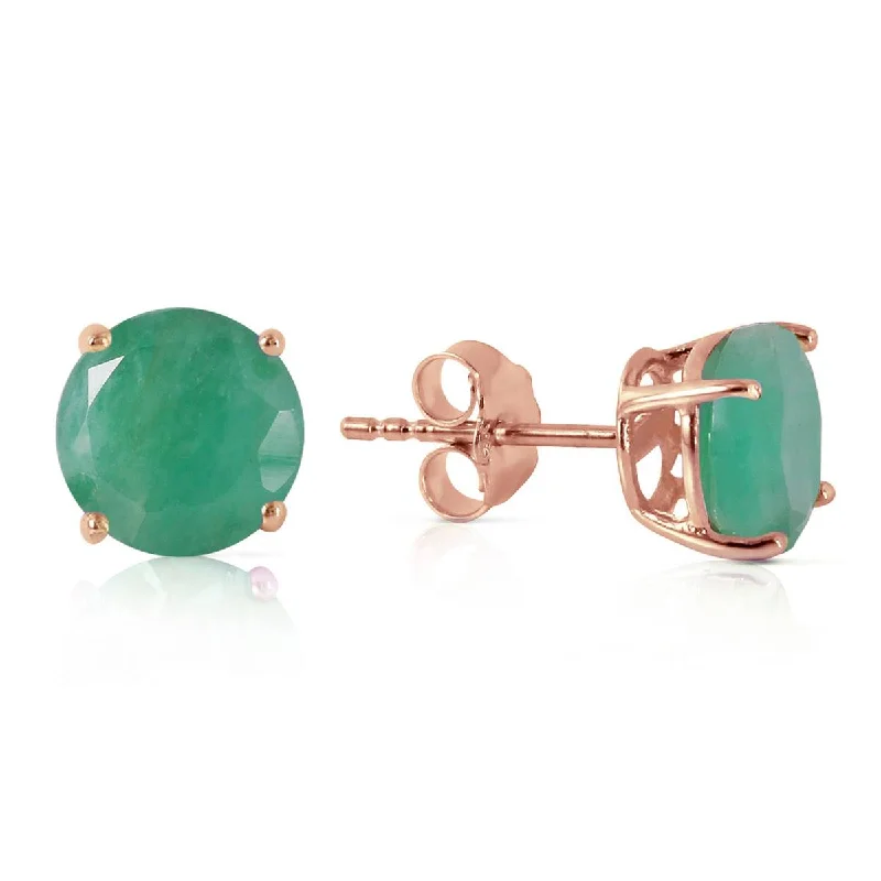 Solid-set pave earrings-14K Solid Rose Gold Stud Earrings Natural Emerald Gemstone